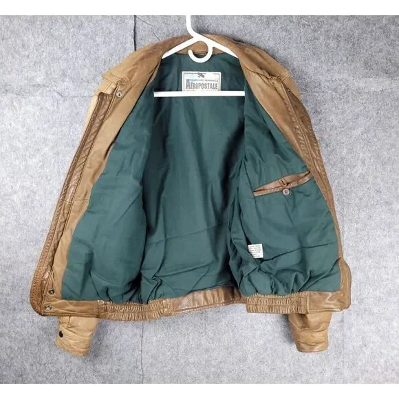 VTG Leather Bomber Aeropostale Compagnie Generale Jacket Men's 42 Brown Military